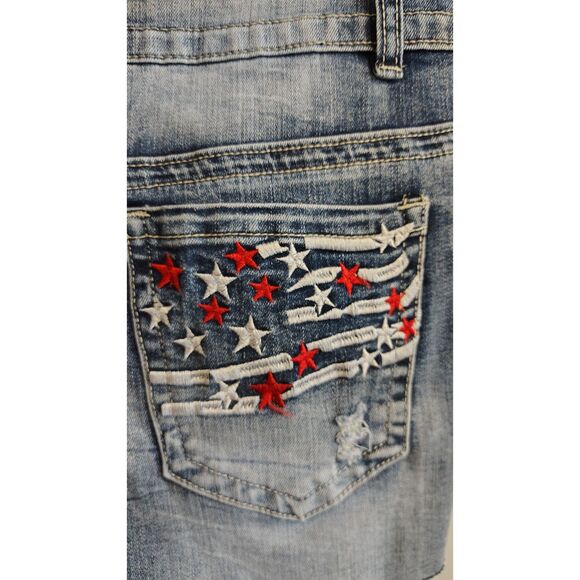 American Flag Women's Medium Denim Distressed High Waist Jean Shorts - Picture 4 of 7